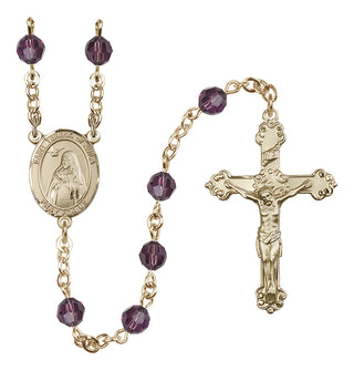 14 Karat Gold 6mm Austrian Crystal Saint Teresa of Avila Rosary in Amethyst