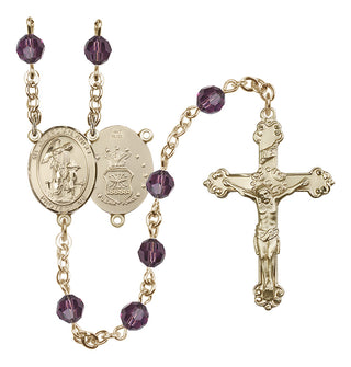 14 Karat Gold 6mm Austrian Crystal Guardian Angel / Air Force Rosary in Amethyst