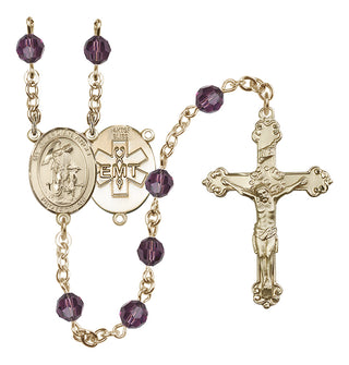 14 Karat Gold 6mm Austrian Crystal Guardian Angel / EMT Rosary in Amethyst