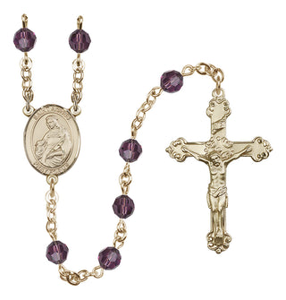 14 Karat Gold 6mm Austrian Crystal Saint Agnes of Rome Rosary in Amethyst