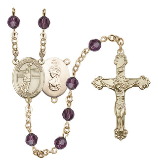 14 Karat Gold 6mm Austrian Crystal Saint Christopher/Volleyball Rosary in Amethyst