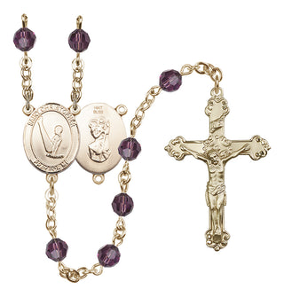 14 Karat Gold 6mm Austrian Crystal Saint Christopher/Gymnastics Rosary in Amethyst