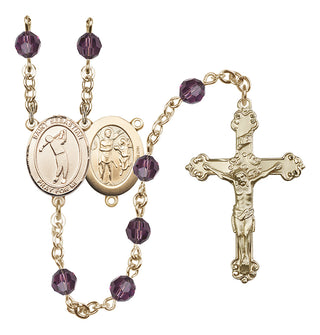 14 Karat Gold 6mm Austrian Crystal Saint Sebastian/Golf Rosary in Amethyst
