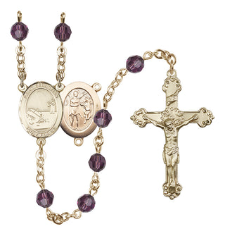 14 Karat Gold 6mm Austrian Crystal Saint Sebastian / Fishing Rosary in Amethyst