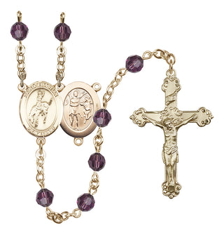 14 Karat Gold 6mm Austrian Crystal Saint Sebastian / Rodeo Rosary in Amethyst