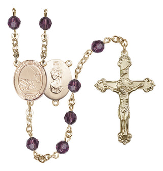 14 Karat Gold 6mm Austrian Crystal Saint Christopher / Fishing Rosary in Amethyst