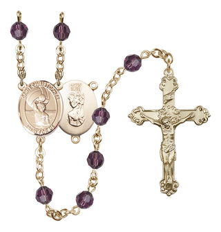 14 Karat Gold 6mm Austrian Crystal Saint Christopher/Water Polo Men Rosary in Amethyst
