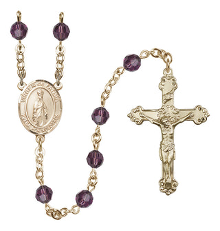 14 Karat Gold 6mm Austrian Crystal Virgen del Fatima Rosary in Amethyst