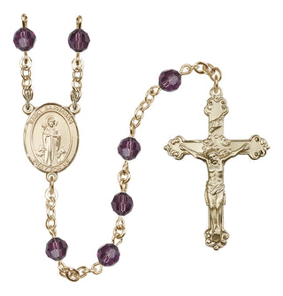 14 Karat Gold 6mm Austrian Crystal Saint Barnabas Rosary in Amethyst