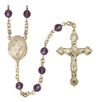 14 Karat Gold 6mm Austrian Crystal Saint John Baptist de la Salle Rosary in Amethyst