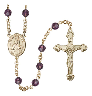 14 Karat Gold 6mm Austrian Crystal Saint Wenceslaus Rosary in Amethyst