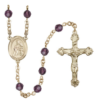 14 Karat Gold 6mm Austrian Crystal Saint Angela Merici Rosary in Amethyst