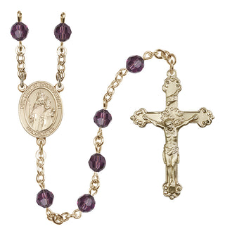 14 Karat Gold 6mm Austrian Crystal Our Lady of Consolation Rosary in Amethyst