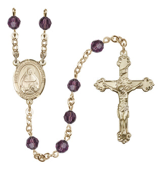 14 Karat Gold 6mm Austrian Crystal Saint Marie Magdalen Postel Rosary in Amethyst