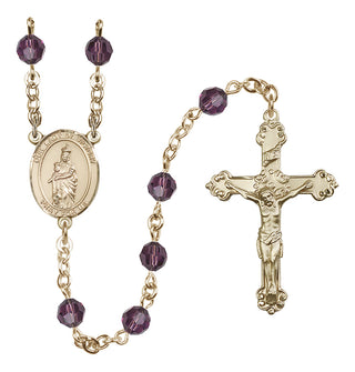 14 Karat Gold 6mm Austrian Crystal Our Lady of Victory Rosary in Amethyst