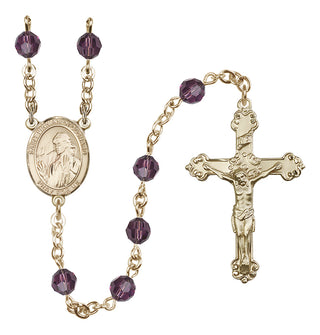 14 Karat Gold 6mm Austrian Crystal Saint Finnian of Clonard Rosary in Amethyst