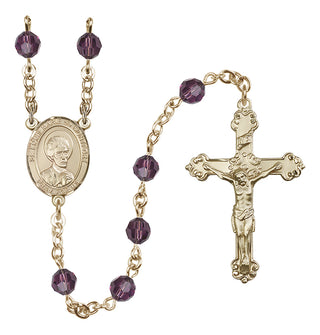 14 Karat Gold 6mm Austrian Crystal Saint Louis Marie de Montfort Rosary in Amethyst