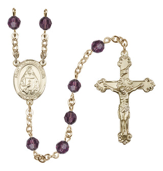 14 Karat Gold 6mm Austrian Crystal Saint Theodora Rosary in Amethyst