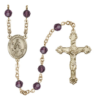 14 Karat Gold 6mm Austrian Crystal Our Lady of Assumption Rosary in Amethyst