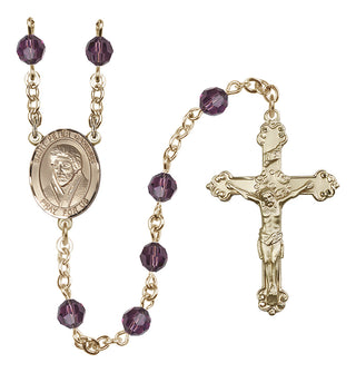 14 Karat Gold 6mm Austrian Crystal Saint Peter Canisius Rosary in Amethyst
