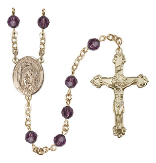 14 Karat Gold 6mm Austrian Crystal Saint Paul the Hermit Rosary in Amethyst
