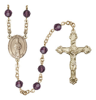 14 Karat Gold 6mm Austrian Crystal Saint Eligius Rosary in Amethyst