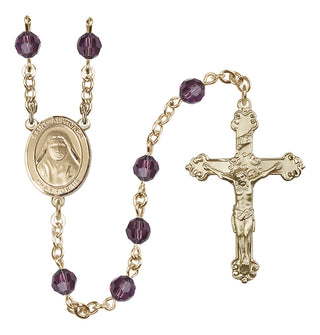 14 Karat Gold 6mm Austrian Crystal Saint Alphonsa of India Rosary in Amethyst