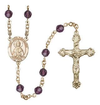 14 Karat Gold 6mm Austrian Crystal Saint Lydia Purpuraria Rosary in Amethyst