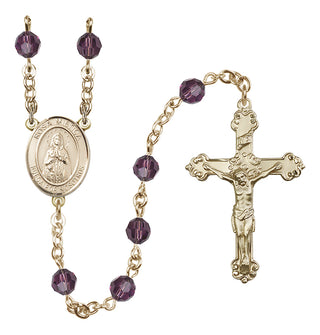 14 Karat Gold 6mm Austrian Crystal Our Lady Rosa Mystica Rosary in Amethyst