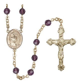 14 Karat Gold 6mm Austrian Crystal Saint Theodore Stratelates Rosary in Amethyst