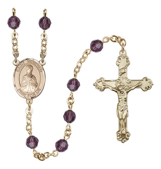 14 Karat Gold 6mm Austrian Crystal Saint Winifred of Wales Rosary in Amethyst