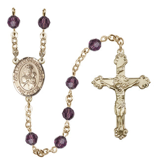 14 Karat Gold 6mm Austrian Crystal Our Lady of Czestochowa Rosary in Amethyst