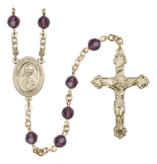 14 Karat Gold 6mm Austrian Crystal Blessed John Henry Newman Rosary in Amethyst