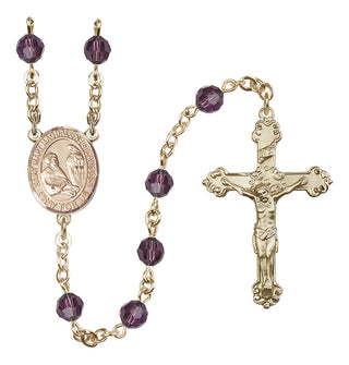 14 Karat Gold 6mm Austrian Crystal Saint Mary Magdalene of Canossa Rosary in Amethyst