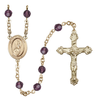 14 Karat Gold 6mm Austrian Crystal Guardian Angel of the World Rosary in Amethyst