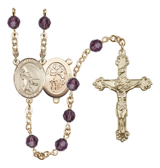 14 Karat Gold 6mm Austrian Crystal Saint Sebastian / Football Rosary in Amethyst