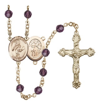 14 Karat Gold 6mm Austrian Crystal Saint Sebastian / Tennis Rosary in Amethyst