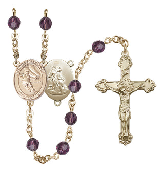 14 Karat Gold 6mm Austrian Crystal Guardian Angel/Hockey Rosary in Amethyst