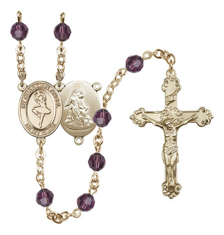 14 Karat Gold 6mm Austrian Crystal Guardian Angel/Dance Rosary in Amethyst