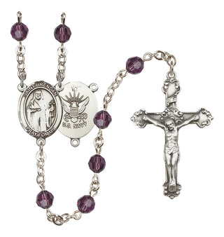 Sterling Silver 6mm Austrian Crystal Saint Brendan the Navigator/Navy Rosary in Amethyst