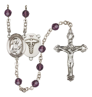 Sterling Silver 6mm Austrian Crystal Saint Camillus of Lellis / Nurse Rosary in Amethyst
