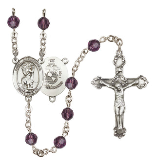 Sterling Silver 6mm Austrian Crystal Saint Christopher / Marines Rosary in Amethyst