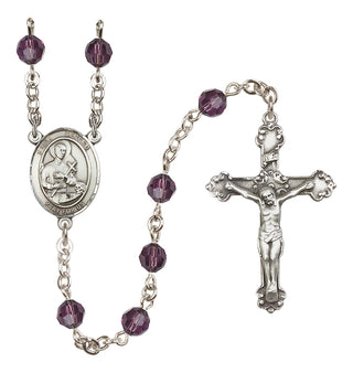 Sterling Silver 6mm Austrian Crystal Saint Gerard Majella Rosary in Amethyst