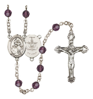 Sterling Silver 6mm Austrian Crystal Saint Joan of Arc / Army Rosary in Amethyst