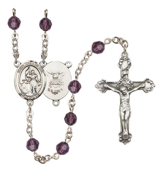 Sterling Silver 6mm Austrian Crystal Saint Joan of Arc / Navy Rosary in Amethyst