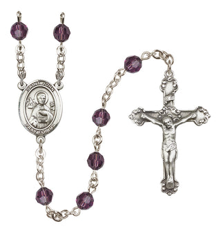 Sterling Silver 6mm Austrian Crystal Saint John the Apostle Rosary in Amethyst