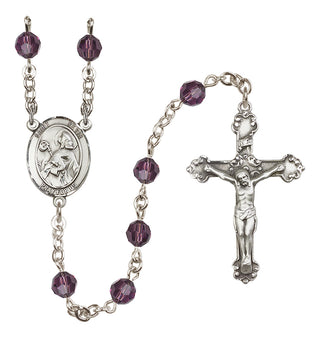 Sterling Silver 6mm Austrian Crystal Saint Kevin Rosary in Amethyst