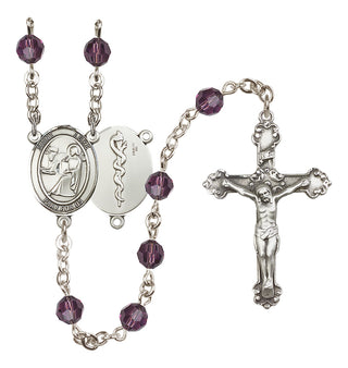 Sterling Silver 6mm Austrian Crystal Saint Luke the Apostle / Doctor Rosary in Amethyst