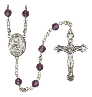 Sterling Silver 6mm Austrian Crystal Saint Maximilian Kolbe Rosary in Amethyst