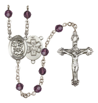Sterling Silver 6mm Austrian Crystal Saint Michael / EMT Rosary in Amethyst